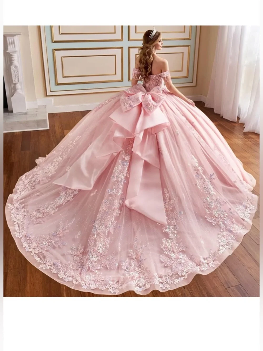 Pink Quinceanera Off-Shoulder Gown - Picture 2 of 8